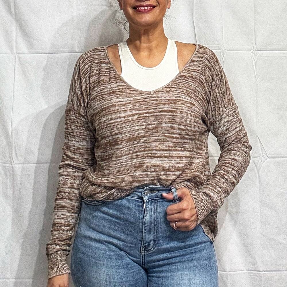 BP Marled Brown V-Neck Sweater Sz S